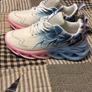 White Athletic Sneakers with Pink and Blue Soles - Women's fashion platform 7